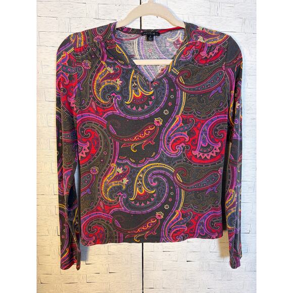 Lafayette 148 New York Tops - Lafayette 148 womens long sleeve T shirt Paisley cozycore feminine colorful soft